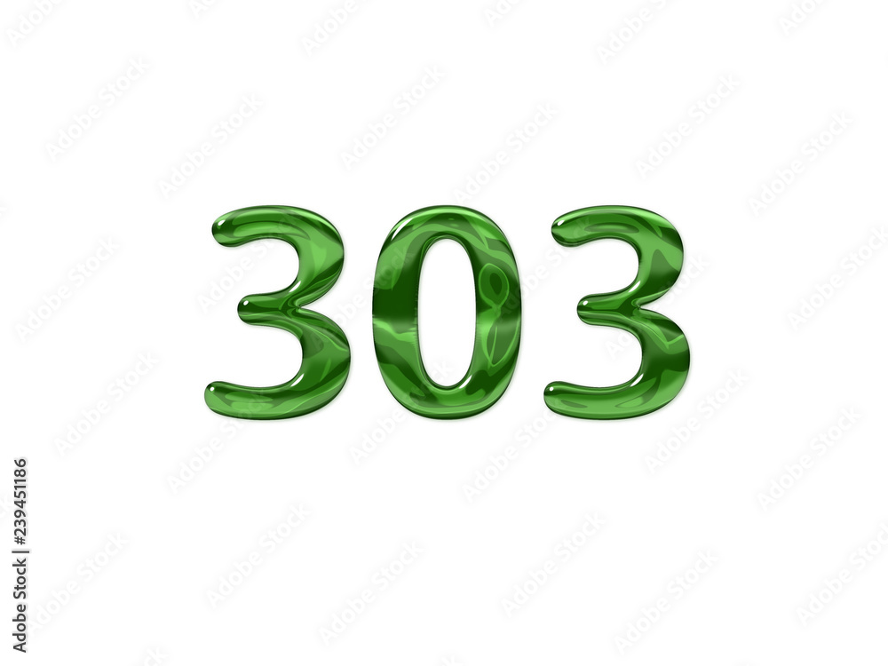 Green Number 303 isolated white background Green Number 303 isolated white background