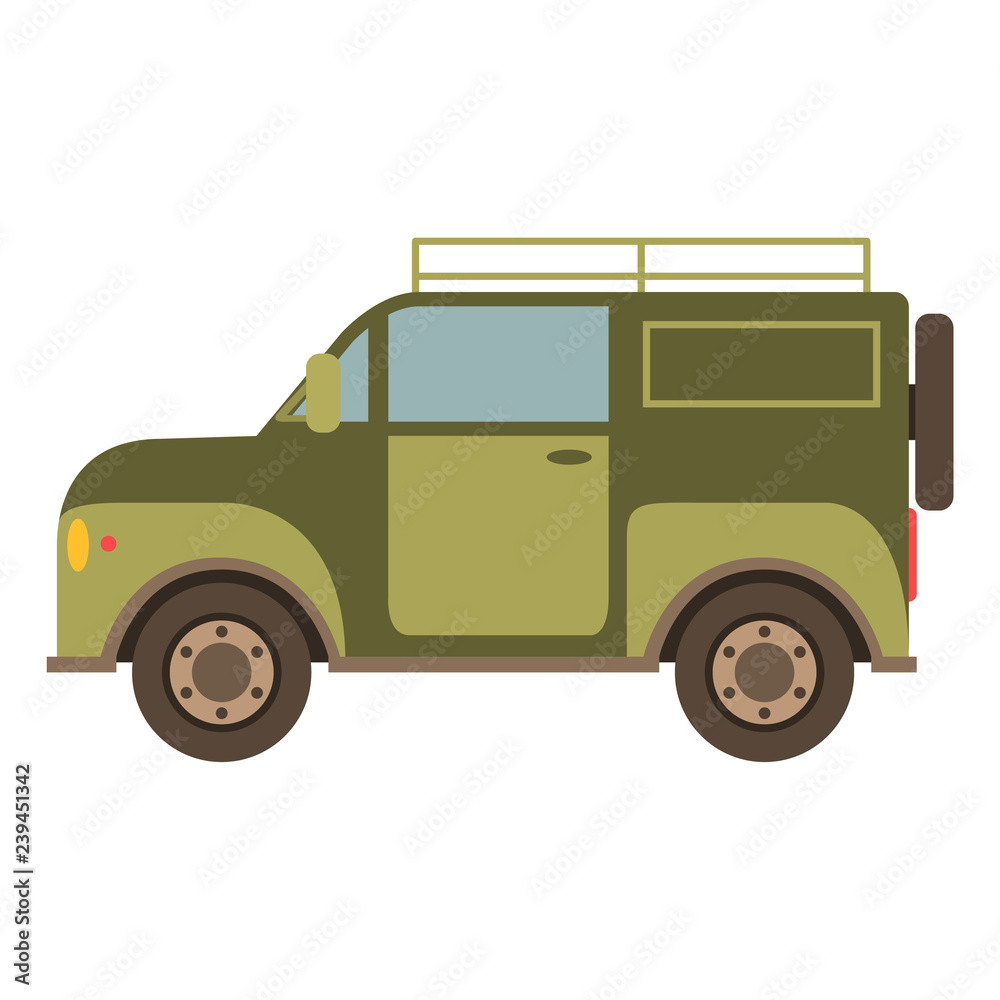 Off-road car suv in flat style a vector.The vehicle for trips and travel on the woods and bad roads.Off-road  car