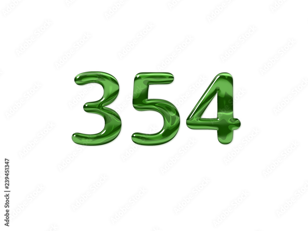 Green Number 354 isolated white background Green Number 354 isolated white background