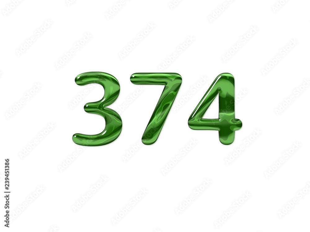 Green Number 374 isolated white background Green Number 374 isolated white background