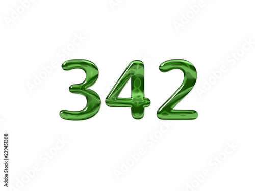 Green Number 342 isolated white background