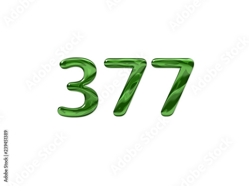 Green Number 377 isolated white background