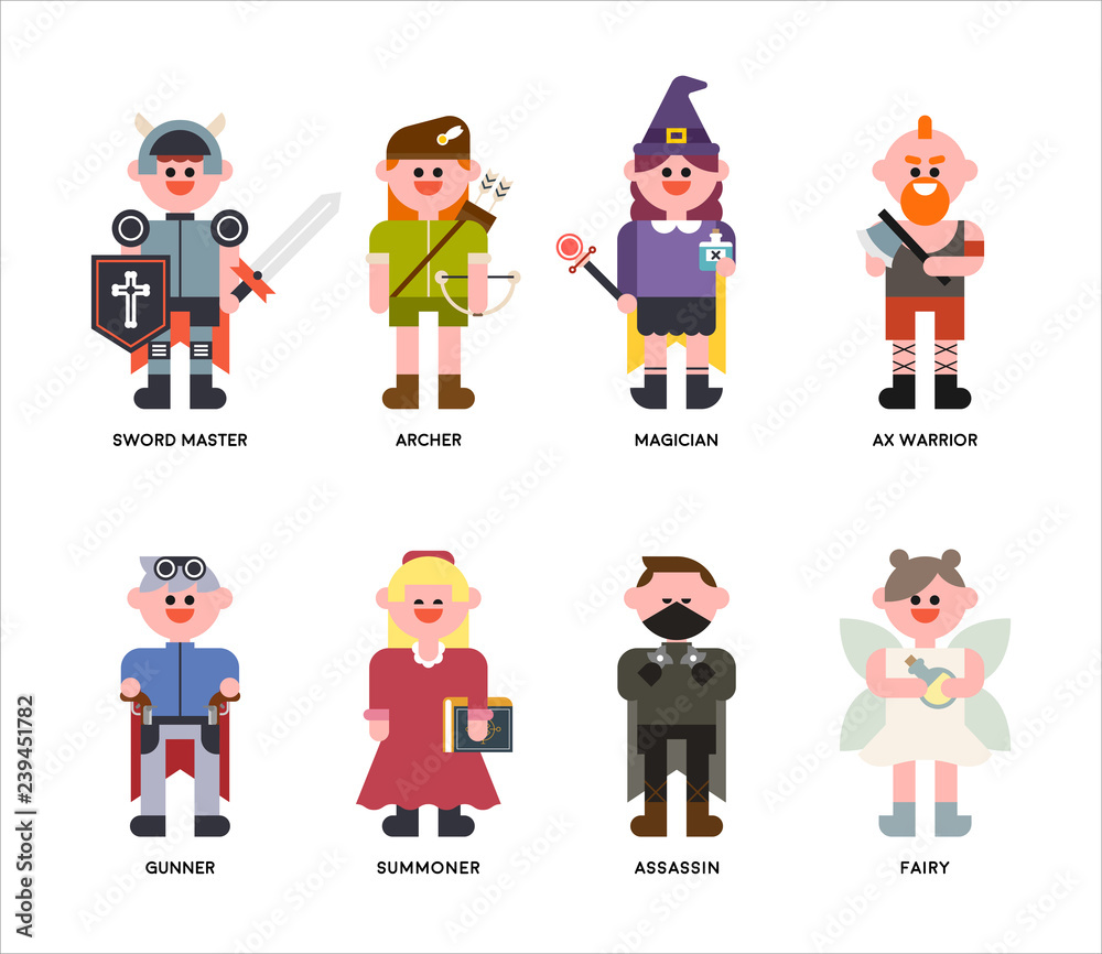 cute game character set. concept illustration. flat design vector graphic style.