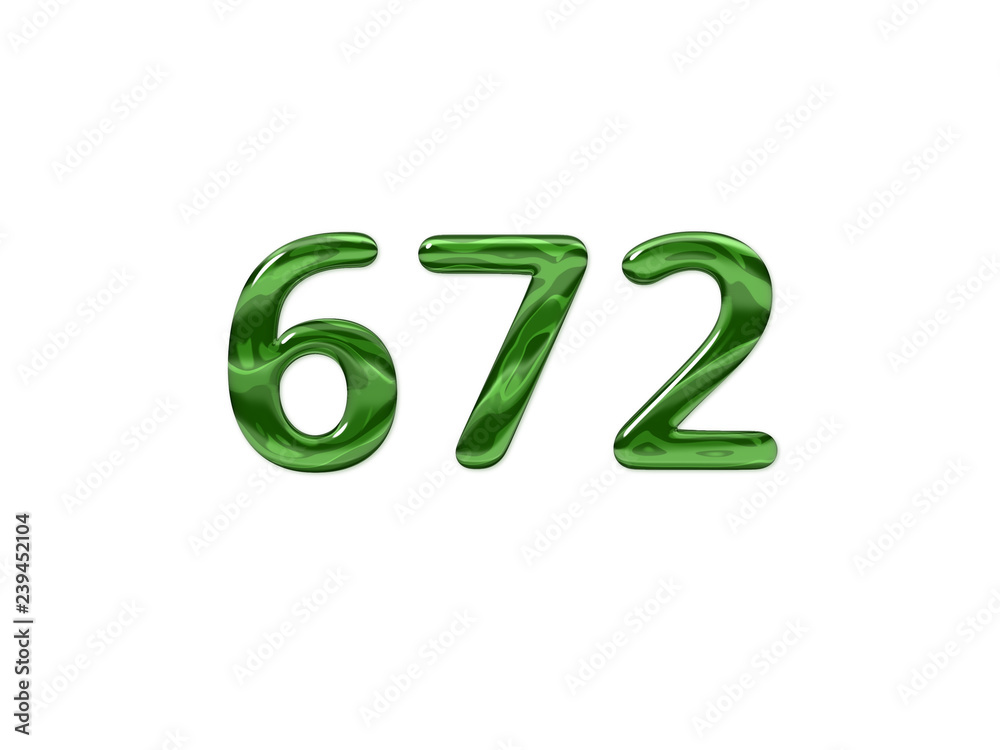 Green Number 672 isolated white background Green Number 672 isolated white background