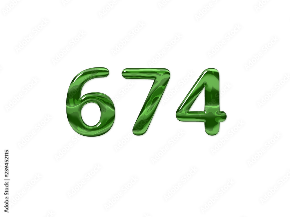 Green Number 674 isolated white background