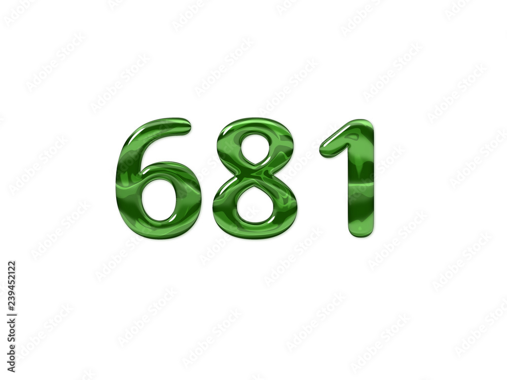 Green Number 681 isolated white background Green Number 681 isolated white background