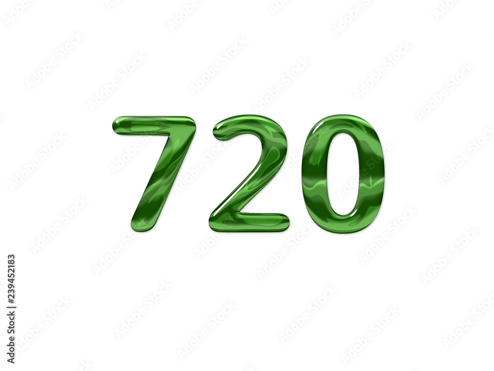 Green Number 720 isolated white background Green Number 720 isolated white background