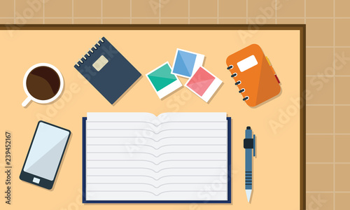 Illustration of Office Workspace Table Computer Business Flat Design Top View