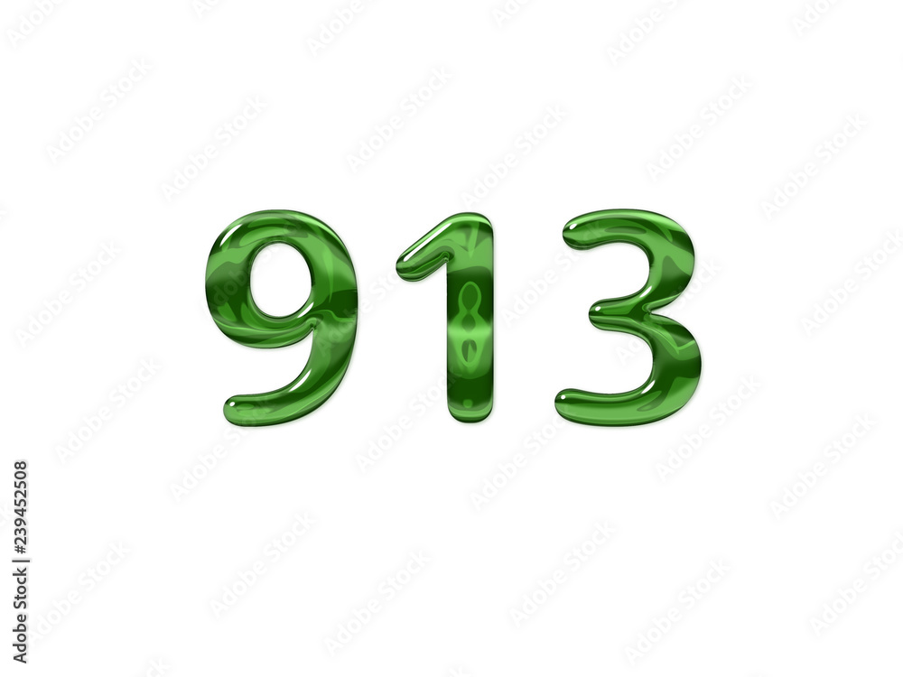 Green Number 913 isolated white background Green Number 913 isolated white background