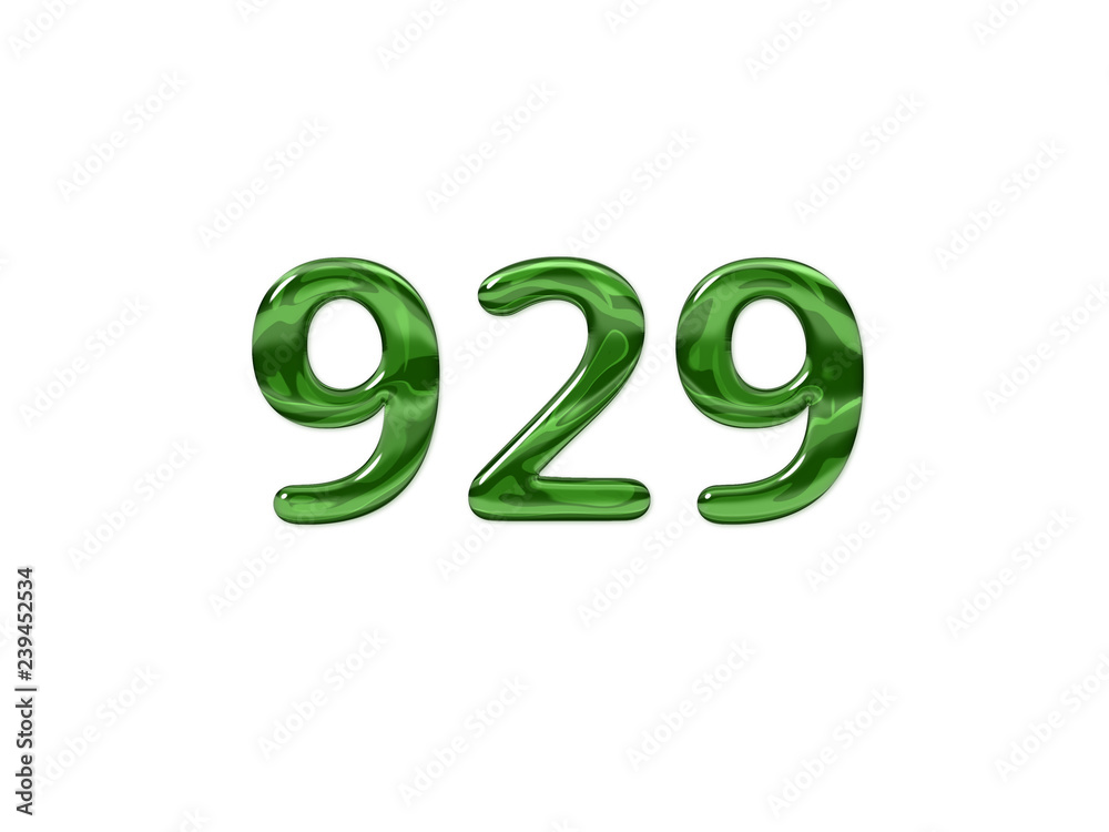 Green Number 929 isolated white background Green Number 929 isolated white background