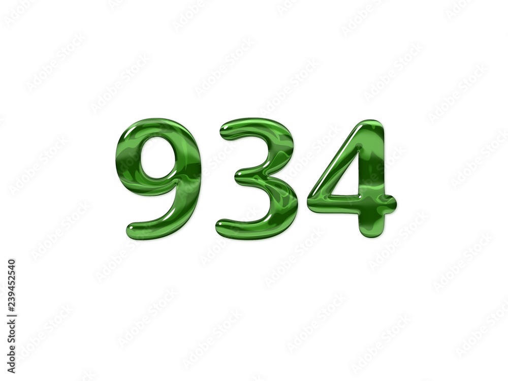 Green Number 934 isolated white background Green Number 934 isolated white background