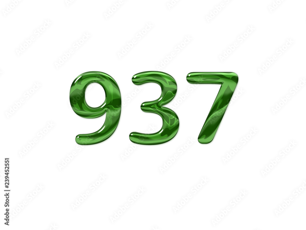Green Number 937 isolated white background Green Number 937 isolated white background