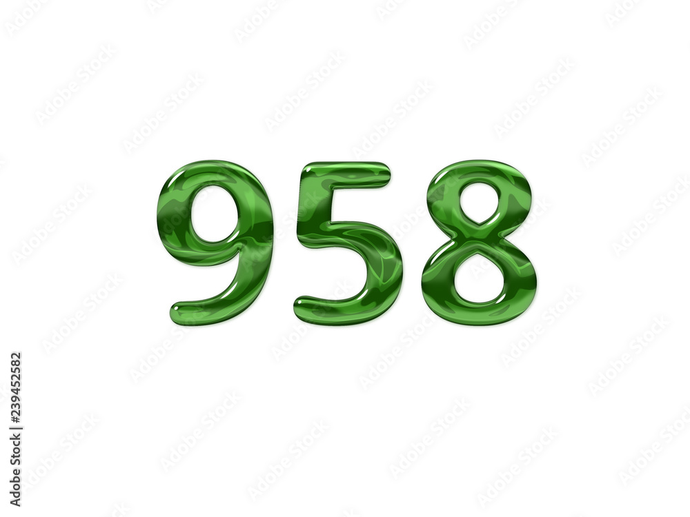 Green Number 958 isolated white background Green Number 958 isolated white background