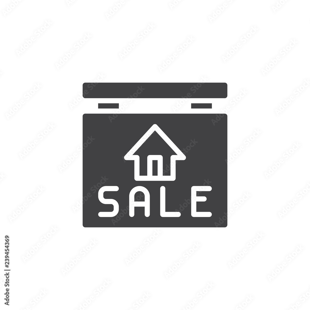 House sale signboard vector icon. filled flat sign for mobile concept and web design. Real state simple solid icon. Symbol, logo illustration. Pixel perfect vector graphics House sale signboard vector icon. filled flat sign for mobile concept and web design. Real state simple solid icon. Symbol, logo illustration. Pixel perfect vector graphics