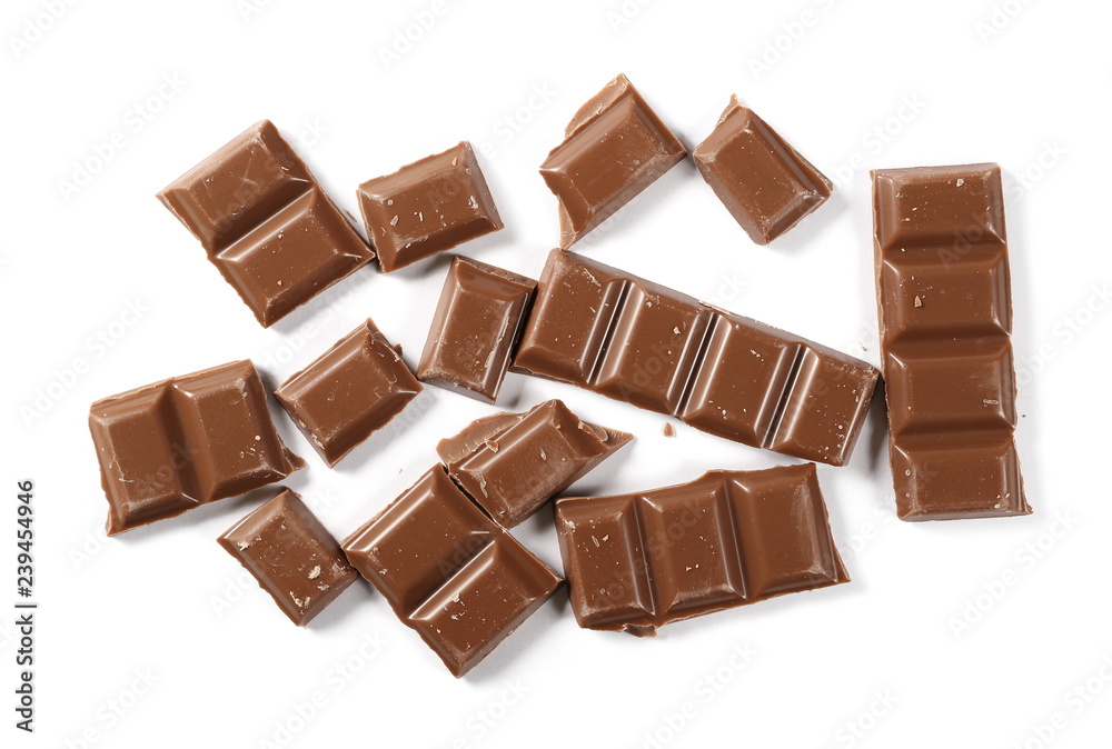 Chocolate bars isolated on white background, top view Chocolate bars isolated on white background, top view