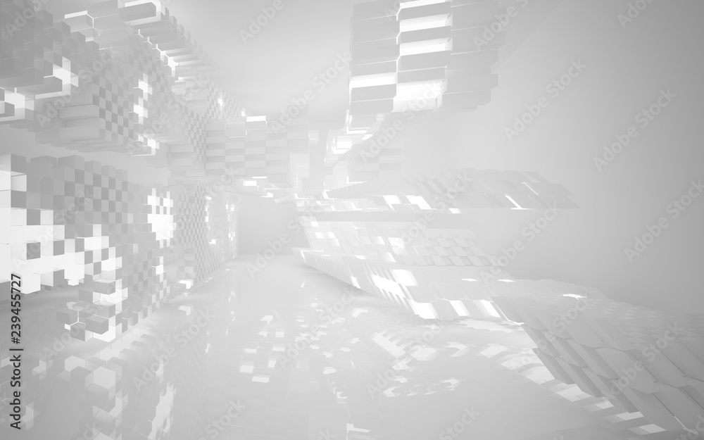 Abstract white interior of the future, with neon lighting. 3D illustration and rendering Abstract white interior of the future, with neon lighting. 3D illustration and rendering