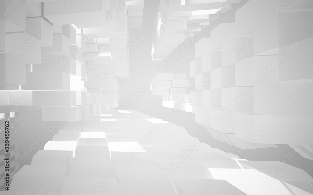 Abstract white interior of the future, with neon lighting. 3D illustration and rendering