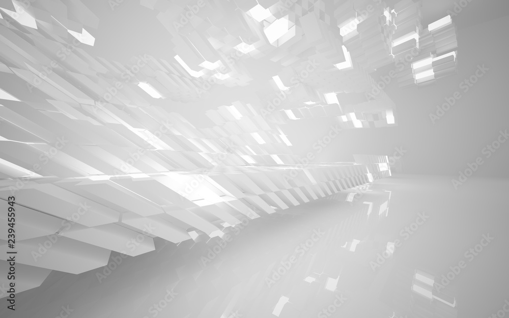 Fototapeta premium Abstract white interior of the future, with neon lighting. 3D illustration and rendering