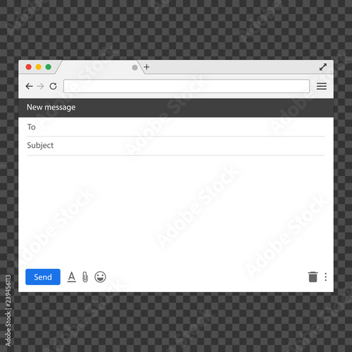 E-mail blank. Interface Email. Template popular browser with blank mail for message.
