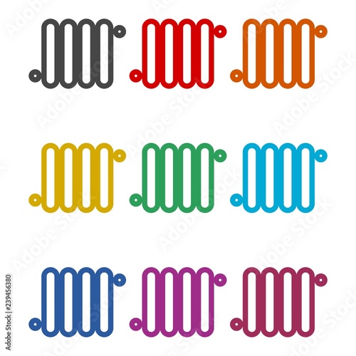 Heating radiator icon or logo, color set