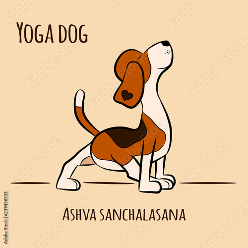 Cartoon dog shows yoga pose Surya Namaskara