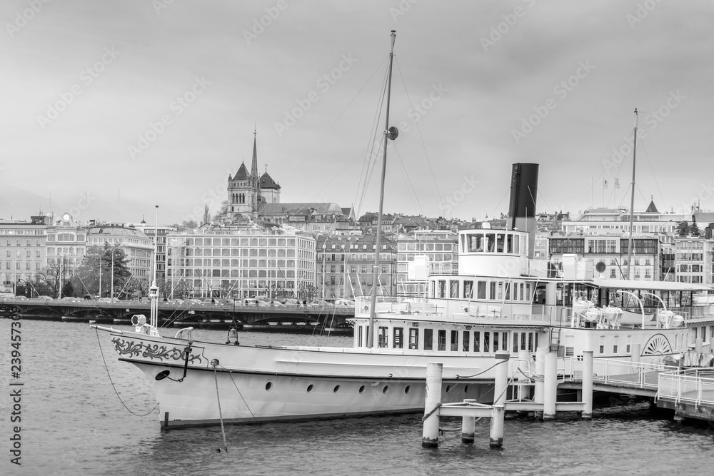 Fototapeta premium Geneva skyline in Switzerland at twilight