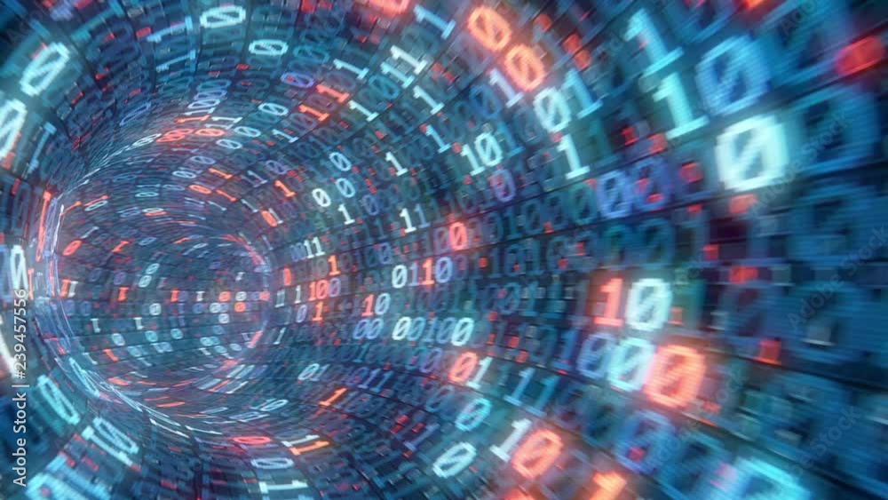 blue digital binary data digits tunnel seamless loop  animation
