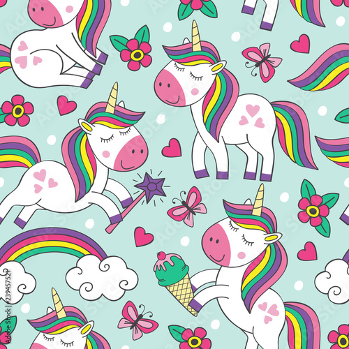 seamless pattern with cute little unicorns   - vector illustration  eps