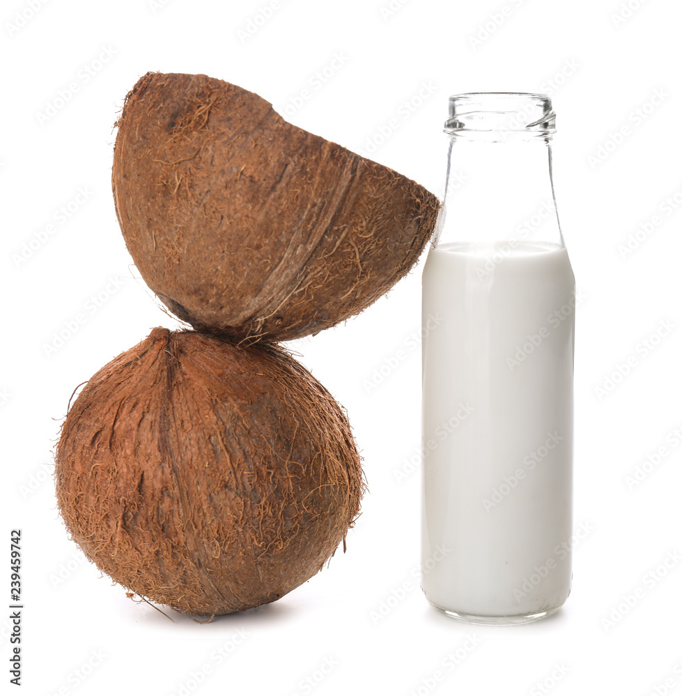 Bottle of coconut milk on white background Bottle of coconut milk on white background