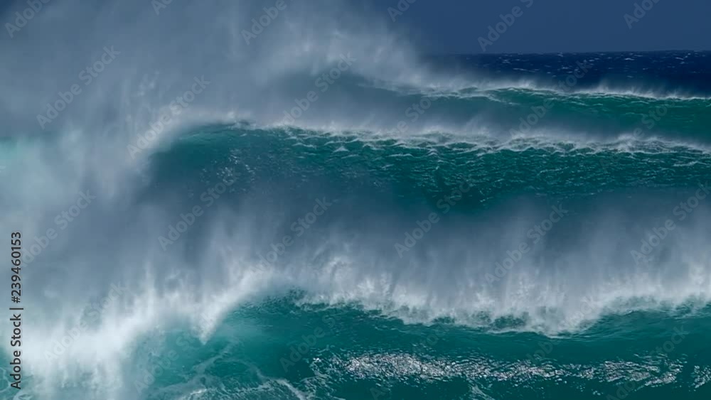 Slow motion clip of the furious waves breaking on the North Shore of Oahu, Hawaii Slow motion clip of the furious waves breaking on the North Shore of Oahu, Hawaii