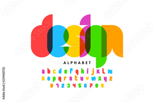 Modern colorful font design, alphabet letters and numbers