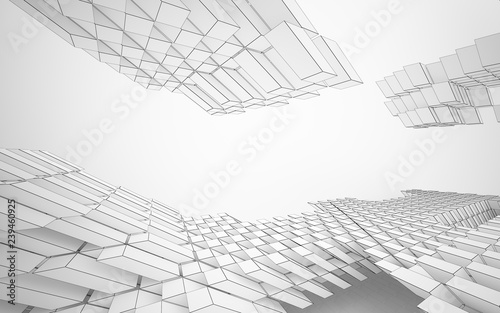 Abstract white interior highlights future. Polygon drawing . Architectural background. 3D illustration and rendering