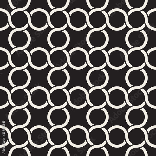 Vector seamless geometric chain pattern. Simple abstract interlacing rounded lines lattice.