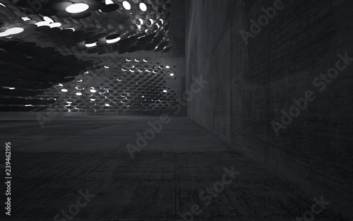Fototapeta Naklejka Na Ścianę i Meble -  Empty dark abstract concrete room smooth interior. Architectural background. Night view of the illuminated. 3D illustration and rendering