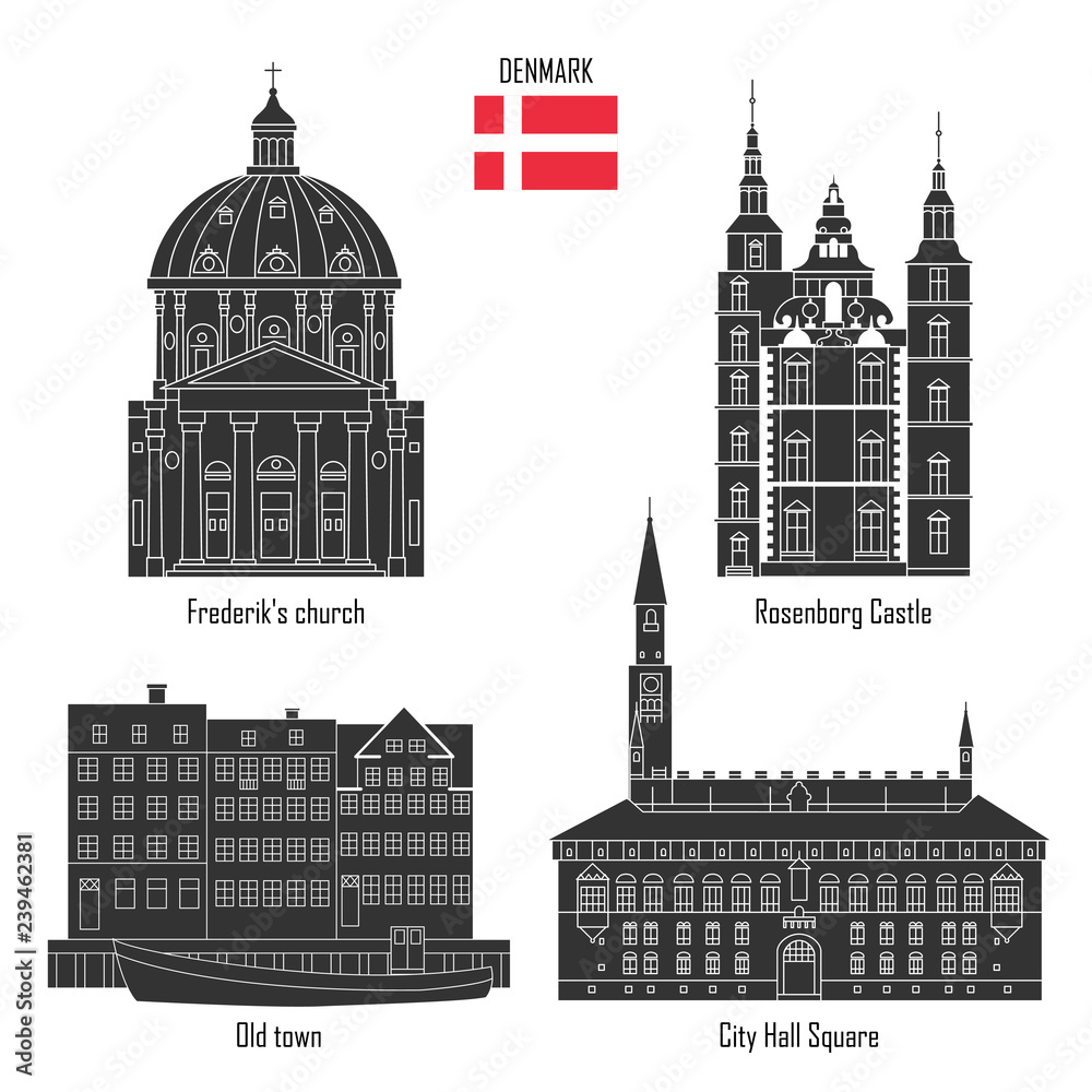 Fototapeta premium Denmark set of landmark icons