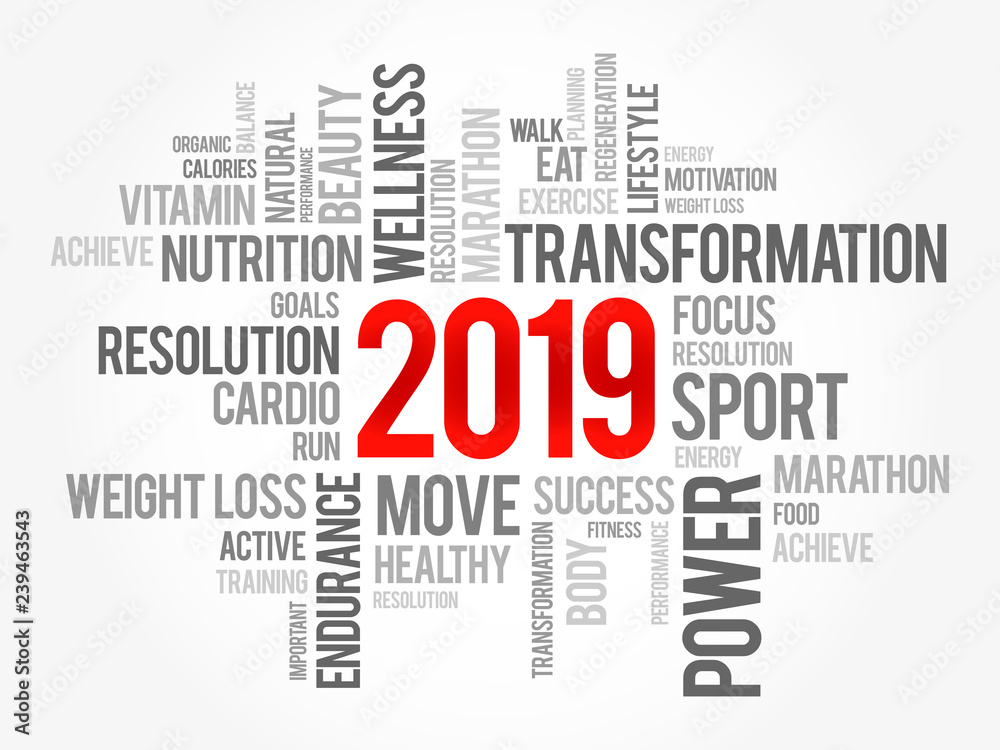 2019 health and sport goals word cloud, concept background 2019 health and sport goals word cloud, concept background