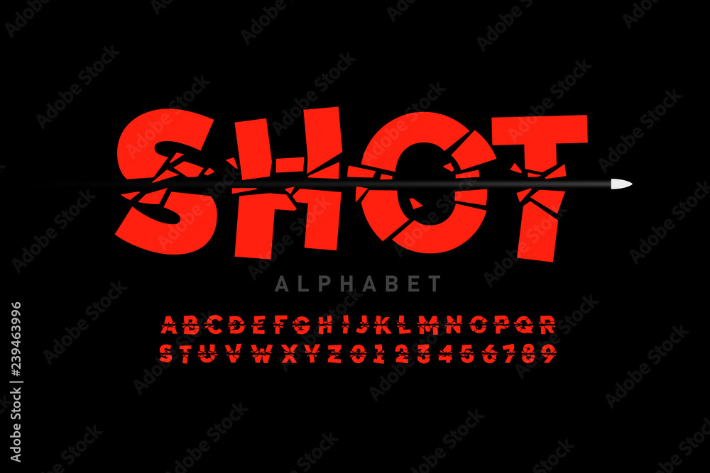 Bullet shot font, alphabet letters and numbers Stock Vector | Adobe Stock