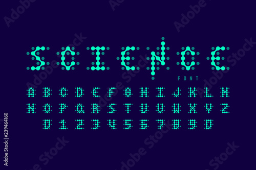 Science style font, alphabet letters and numbers