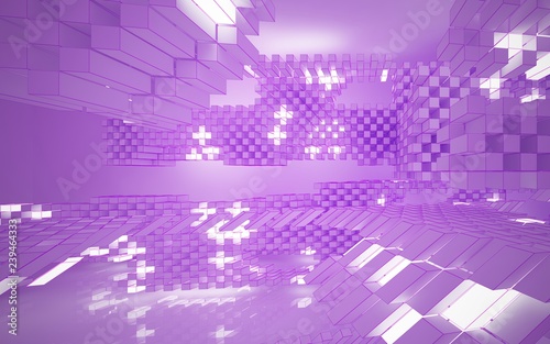 Abstract white interior highlights future. Polygon pink drawing. Architectural background. 3D illustration and rendering
