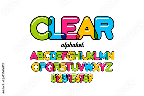 Modern colorful font design, alphabet letters and numbers
