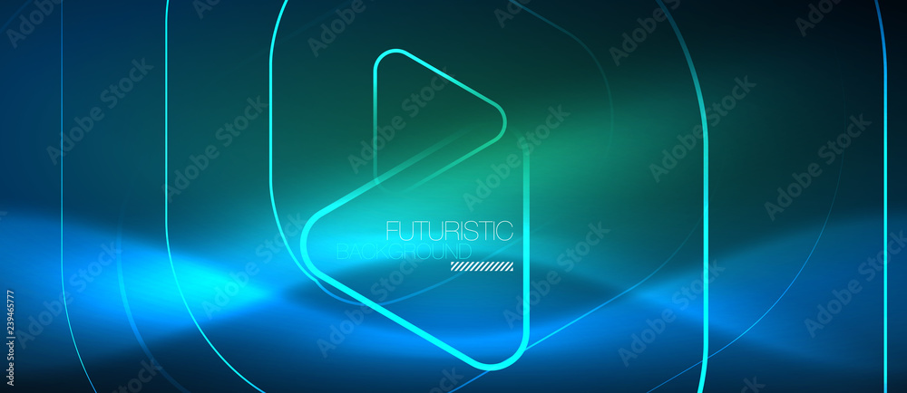 Neon glowing techno lines, hi-tech futuristic abstract background template with geometric shapes Neon glowing techno lines, hi-tech futuristic abstract background template with geometric shapes