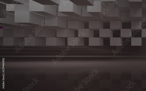 Abstract white and colored gradient interior of the future, with glossy brown wall and floor. 3D illustration and rendering