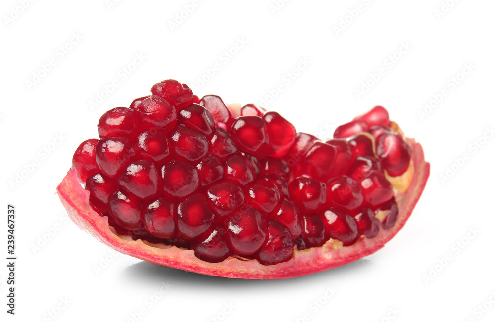 Piece of ripe pomegranate on white background Piece of ripe pomegranate on white background