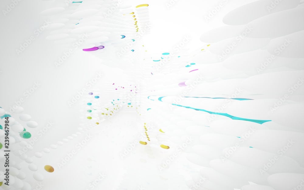 White smooth abstract architectural background whith colored gradient lines . 3D illustration and rendering White smooth abstract architectural background whith colored gradient lines . 3D illustration and rendering
