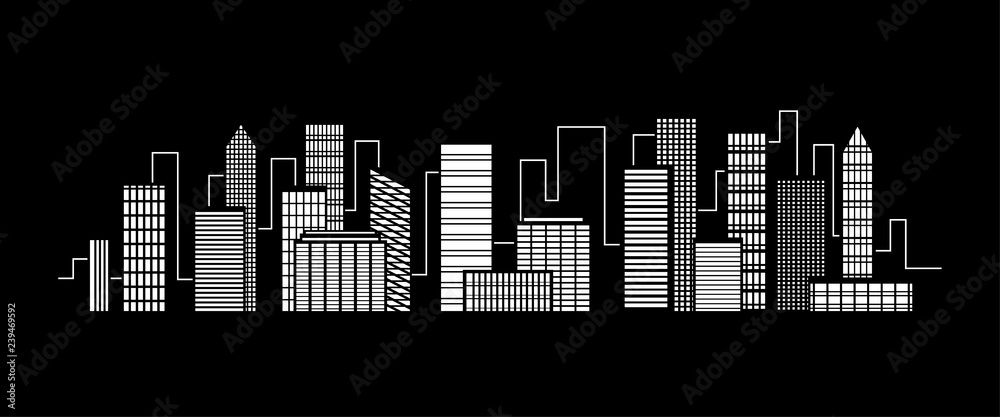 Vector city silhouette icon with windows in the night. Vector Illustration