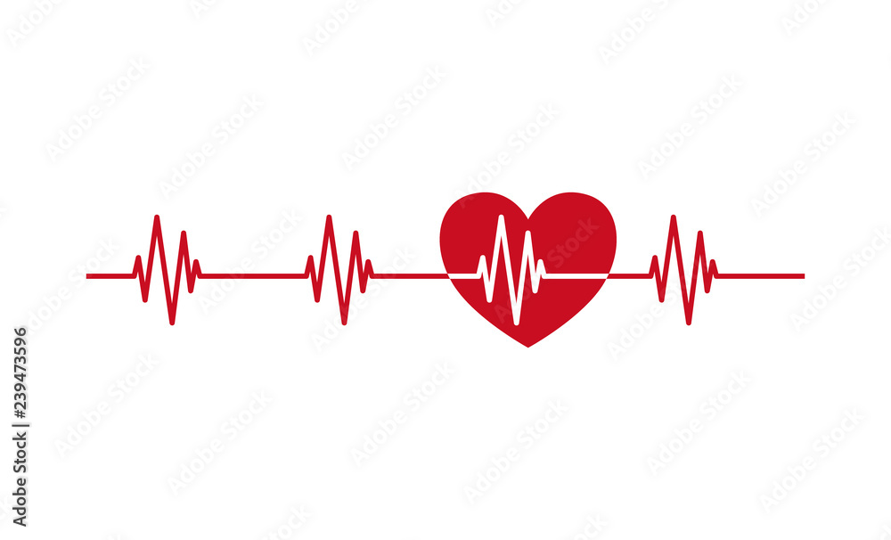 Heartbeat pulse line with heart icon. Heartbeat ecg red vector symbol. Heartbeat pulse line with heart icon. Heartbeat ecg red vector symbol.