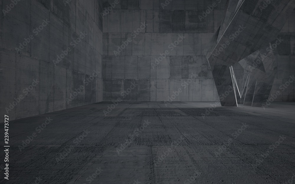 Empty dark abstract concrete room interior. Architectural background. Night view of the illuminated. 3D illustration and rendering Empty dark abstract concrete room interior. Architectural background. Night view of the illuminated. 3D illustration and rendering