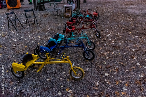 Milan, Italy Indro Montanelli park, children's tricycle photo