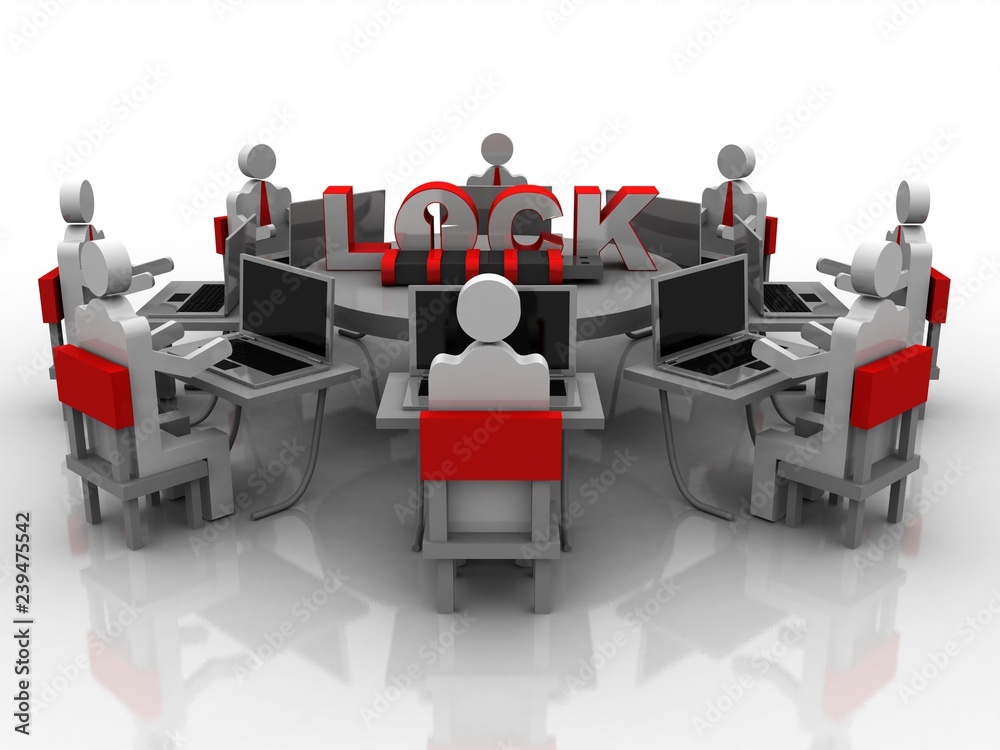 3d rendering data Pen driver with lock around business network 3d rendering data Pen driver with lock around business network