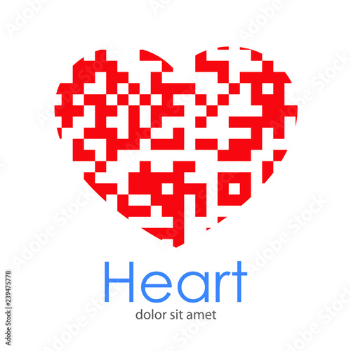 Logotipo Heart con corazón con pixels en espacio negativo en color rojo